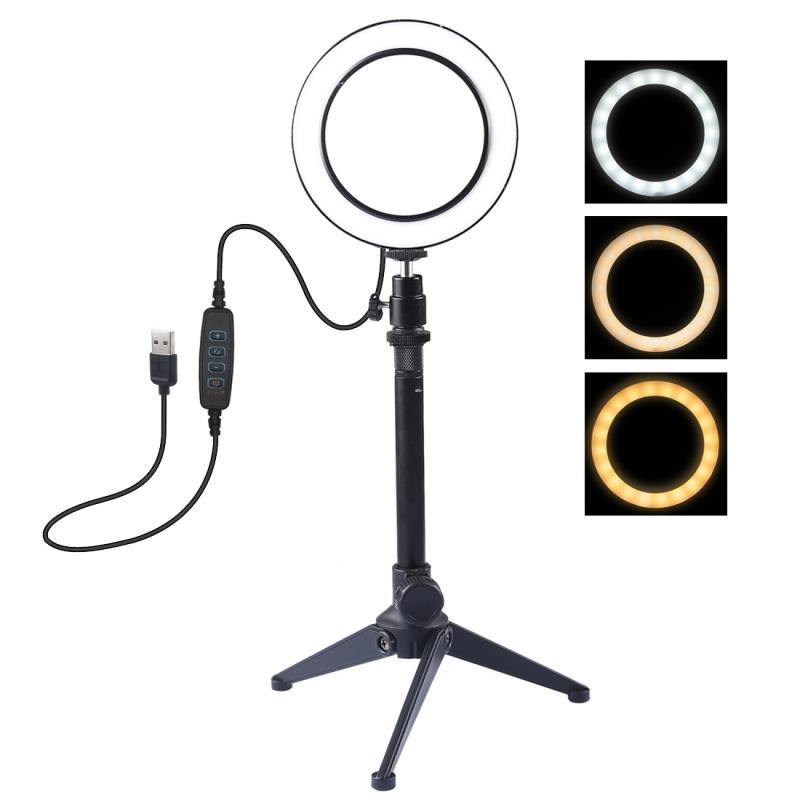 LED Ring Light Selfie Camera Studio Tripod Stand Phone Holder Lamp 4.7/3.6 Inch Dimmable Photography Lights For Makeup Live: 12cm set