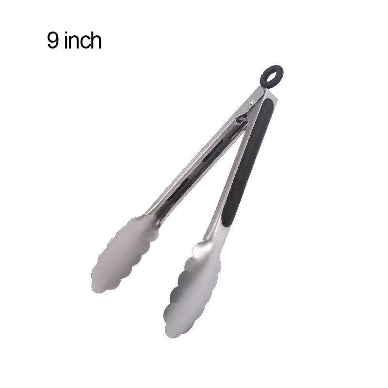 430 Stainless Steel Salad Tongs BBQ Kitchen Cooking Food Serving Utensil Tong Kitchen Accessories Tools Restaurant Food Folder: 9 inch