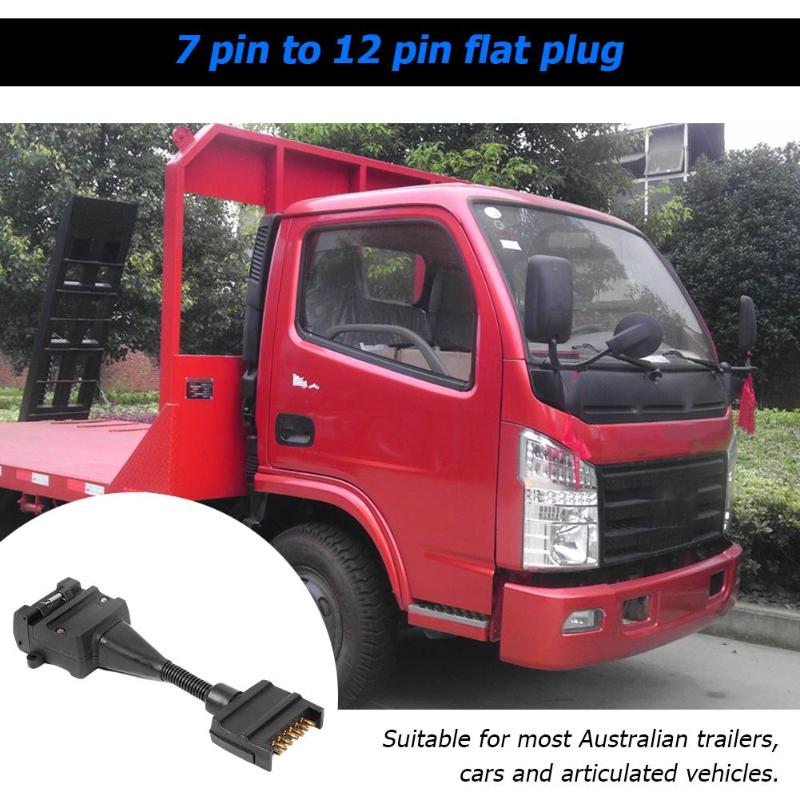 7 to 12 Pin AU Flat Male Trailer Socket Plug Connector Adapter ABS Durable Plug and Play Easy to Use for Trailer Black