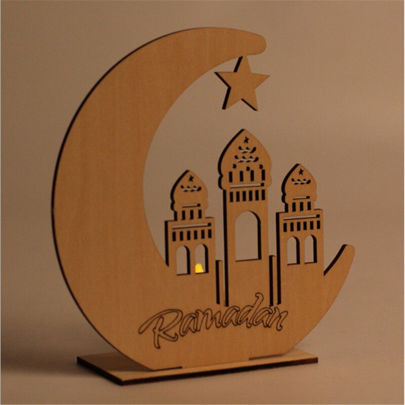 LED Houten Eid Mubarak Plaque Moon Star Ramadan Ornament Moslim Decor Hanger Hout Kunst Ambachten Plaque Opknoping Hanger: B