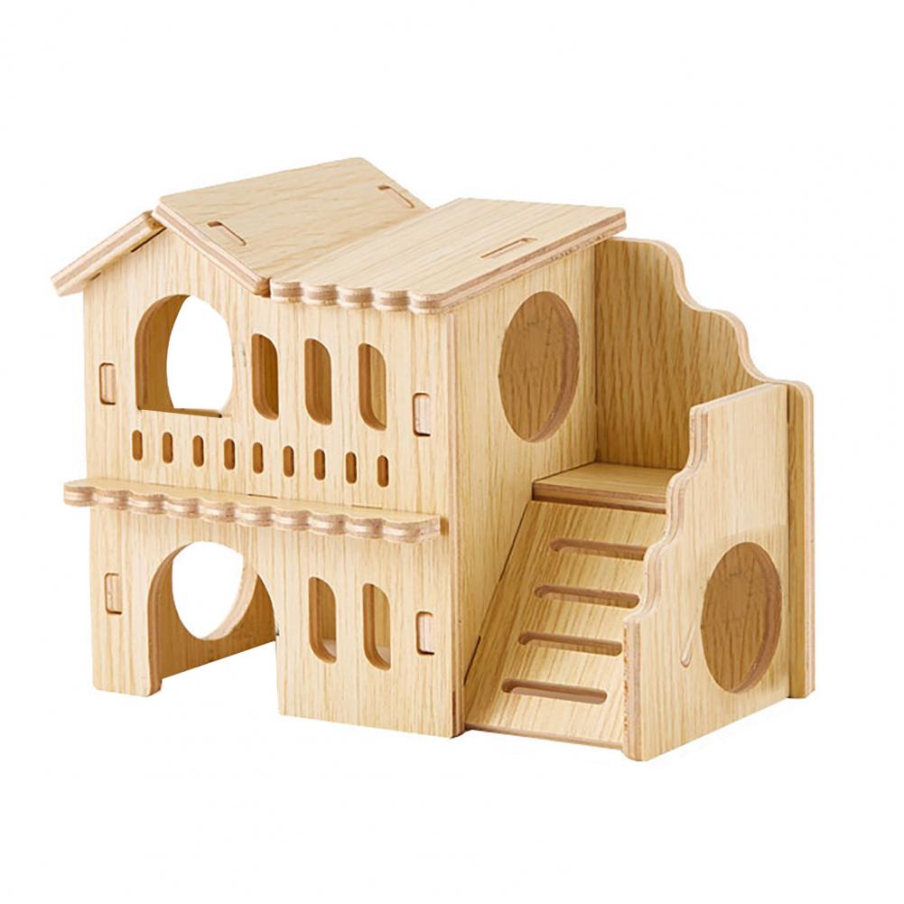 Hamster House Guinea Toy Wood Hideout Wooden Cabin Maze Cage Hidepets Toys Animal Place Hiding Platform Decor Enrichment: Navy Blue