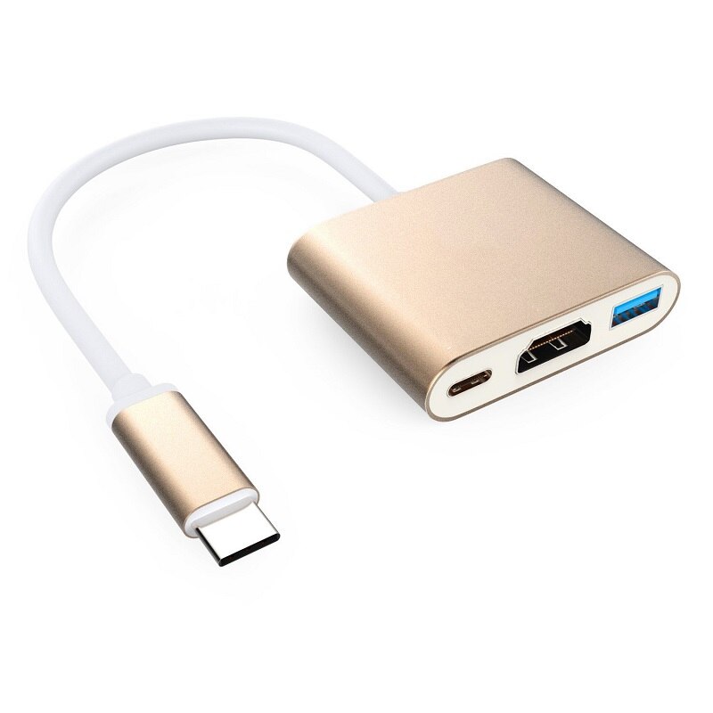 USB-C Hub to HDMI 4K - 3-in-1 Adapter with USB 3.0 for MacBook, Chromebook, Samsung: Gold