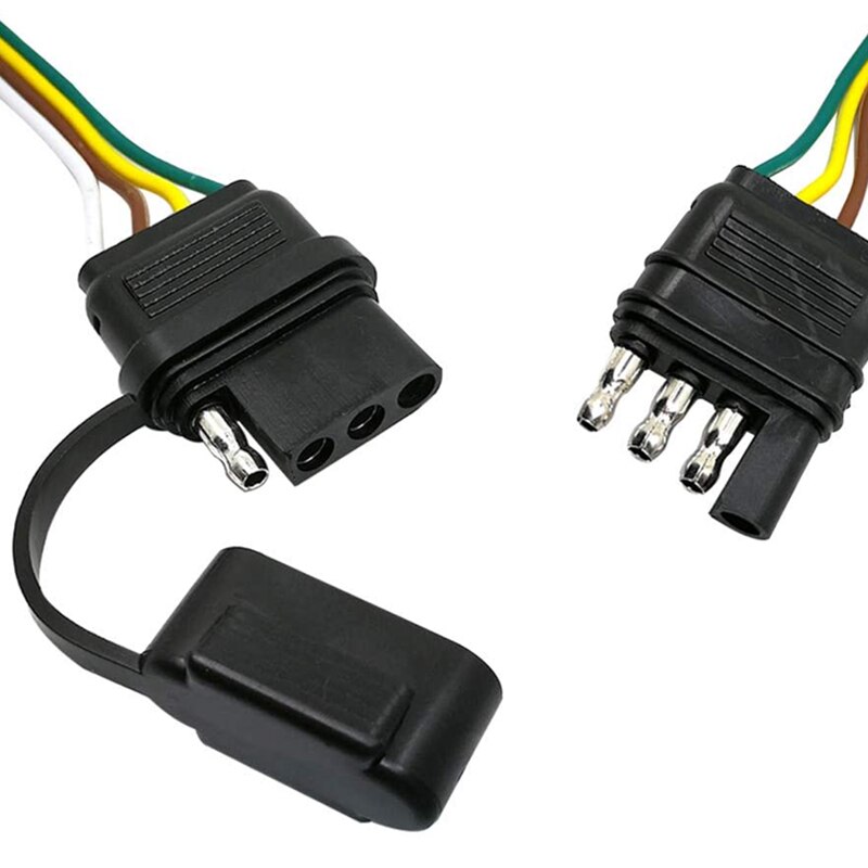 ALWAYSME 4 Wire Flat Extension 32" 4-Pin Trailer Wiring Harness Male & Female Connector