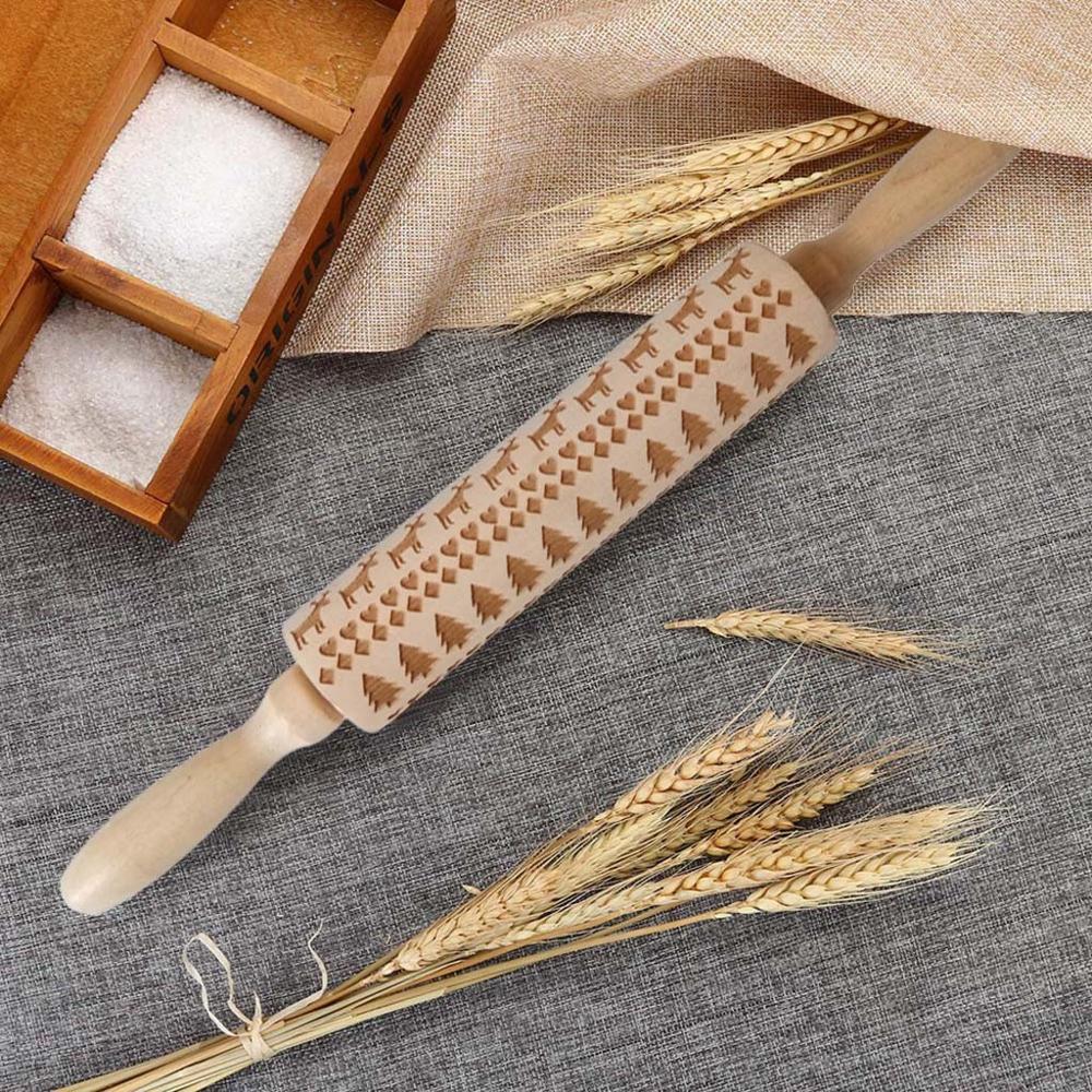Rouleau à pâtisserie en bois gravé pour noël, gravure, bâton pour pâte, pâtisserie de cuisine #35
