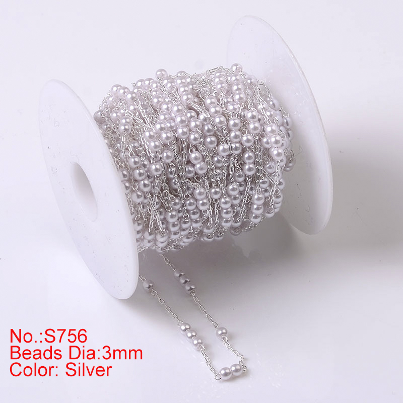 1Meter Beaded Chain Imitation Pearl Chain Copper Necklace Chain Handmade Accessories for Jewelry Making Components Crafts DIY: Clear