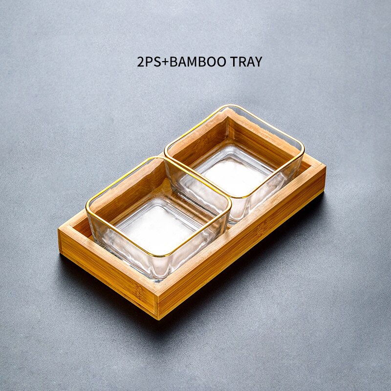 Modern Living Room Snack Bowl glass Double Layers Snack Storage Box Bowl Lazy Fruit Plate Bowl: 1PS-Bamboo tray
