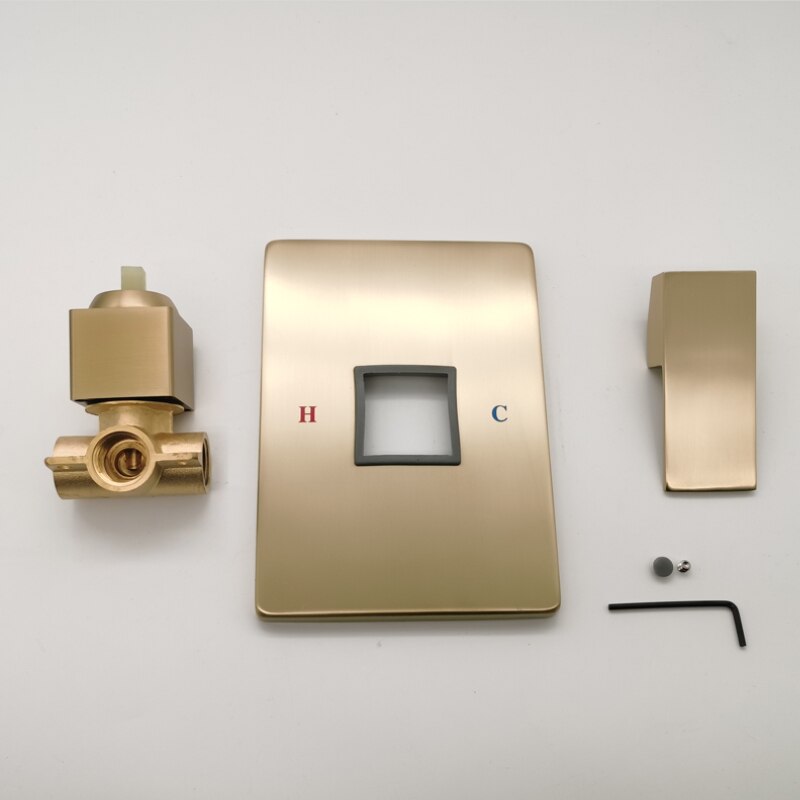 Messing Wandmontage Badkamer Douchekraan Set Vierkante Douchekop Mengkranen Handdouche Hoofd Borstel Goud In Muur Badkamer kranen: Body Valve