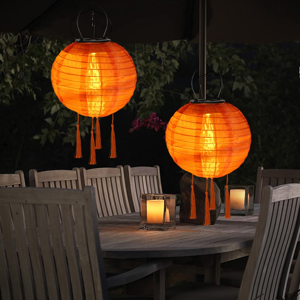 Farolillos solares LED de 8 pulgadas, luz de de Color sólido con borla, lámpara colgante a prueba de agua, lámpara colgante Global, iluminación de paisaje para