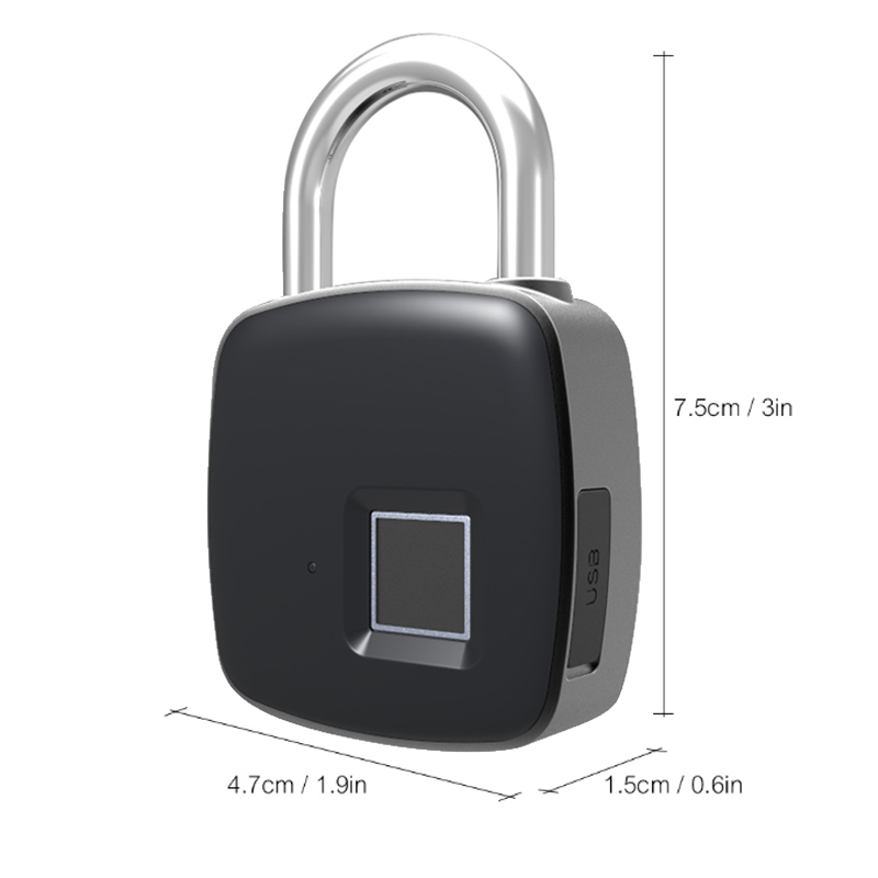 USB Rechargeable Smart Keyless Fingerprint Lock Unlock IP65 Waterproof Anti-Theft Security Padlock Door Mini Luggage Case Lock