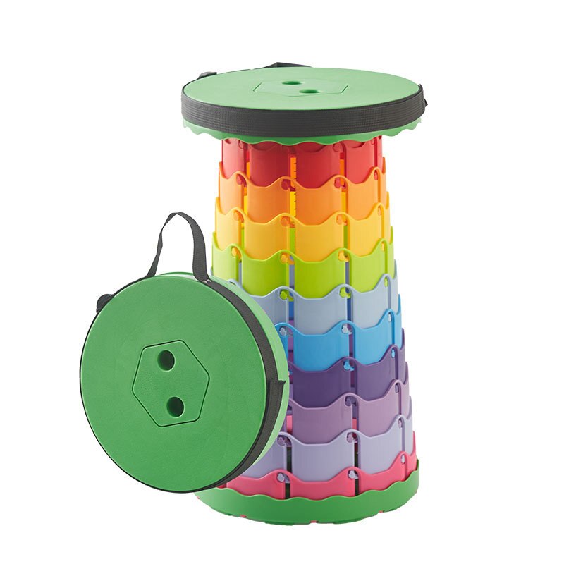 Plastic Stool Folding Stool Portable Outdoor Adjustable Telescopic Stool Net Red Train Subway Stool Giveaway: green face rainbow