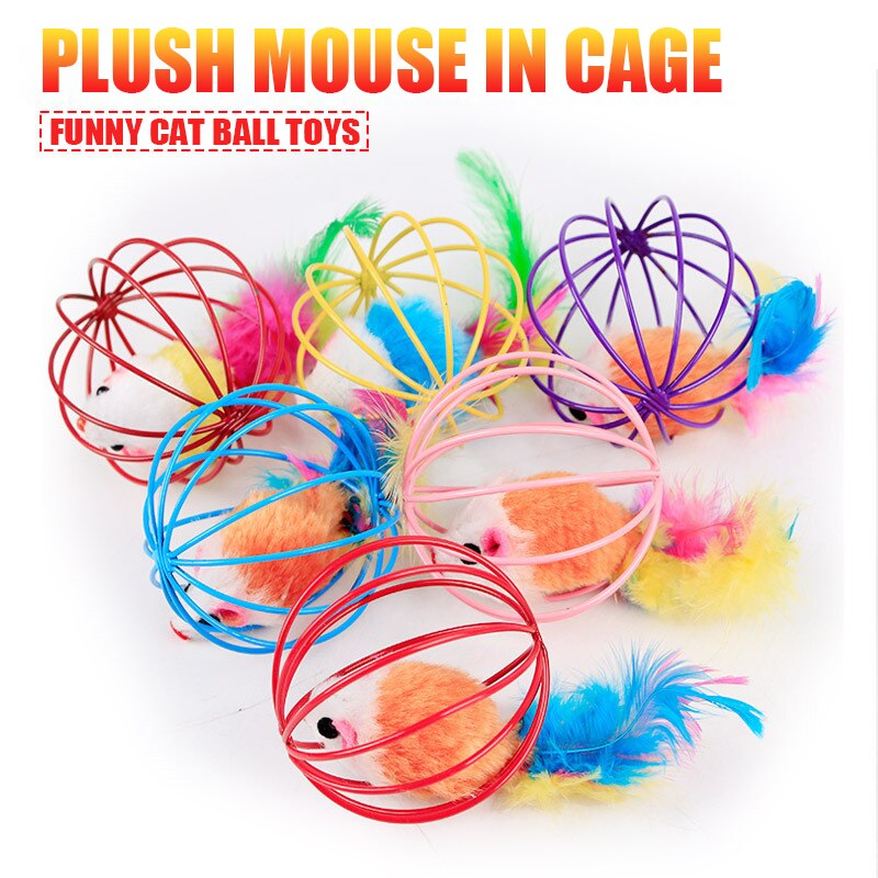 Jouets pour animaux de compagnie mignons, Cage de souris, jouet , Cage en fil de fer, jouet de chat en fourrure, 1 pièce/5 pièces/10 pièces, jouets interactifs pour chats de couleur aléatoire