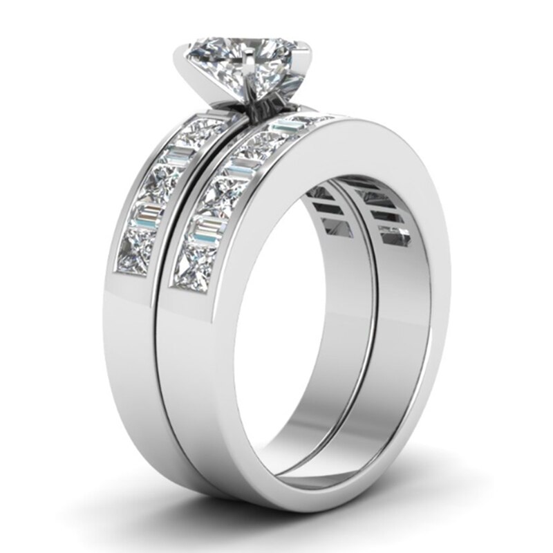 Ringen voor stellen - herenring met s 8mm enkele rijen strass en damesring met hartvormige witte kristallen bruids- en verlovingsring