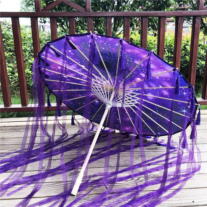 82cm hanfu cospaly blau geöltes Papier Regenschirm Frauen Fotografie Requisit Band antike Quasten Regenschirm Fan Paraguas Sonnenschirm: Lila