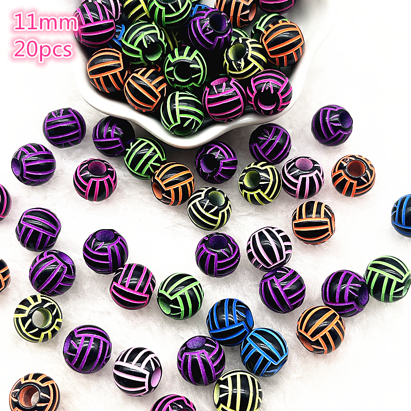 Cuentas acrílicas espaciadoras para hacer joyas, pulsera hecha a mano, 10-20 piezas, deporte, Rugby, tenis, baloncesto, fútbol, voleibol: Rosa fuerte