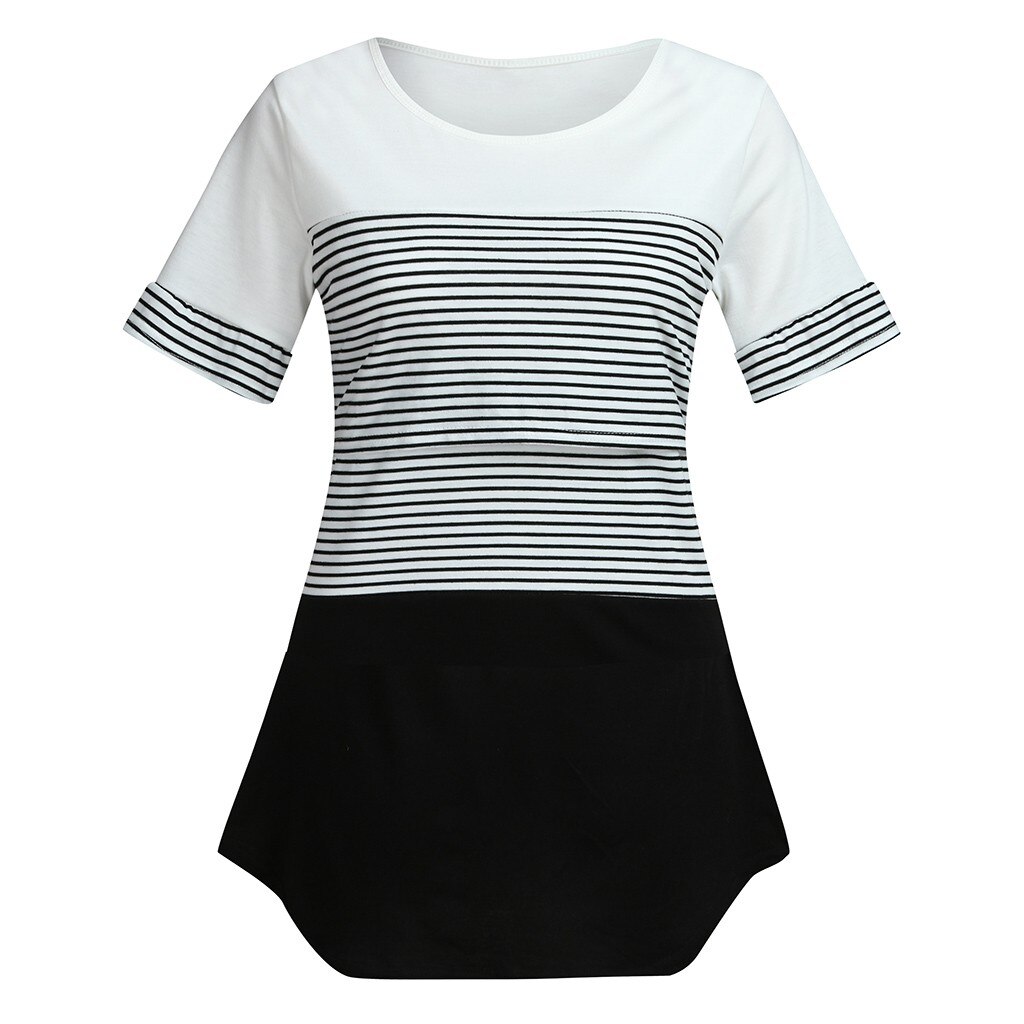 Maternity Clothes Women Maternity Short Sleeve Striped Nursing Baby Pregnancy shirt For Breastfeeding zwangerschaps kleding@30