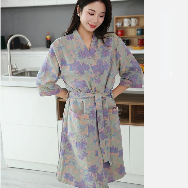 Katoenen Badjas Voor Koppels Lente En Zomer Dunne Stijl Korte Mouw Pyjama Kleding Vrouwen Absorberende En Sneldrogende Badjassen