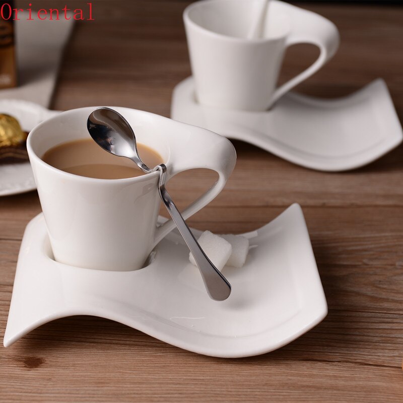 Ensemble tasse et soucoupe à café en céramique, style ondulé , luxe européen, petit couple, 90ml/130ml/200ml/300ml