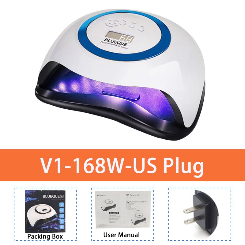 BLUEQUE-Lámpara de LED UV V1 de 168W, de para manicura, secador de Gel para uñas: Blue US Plug