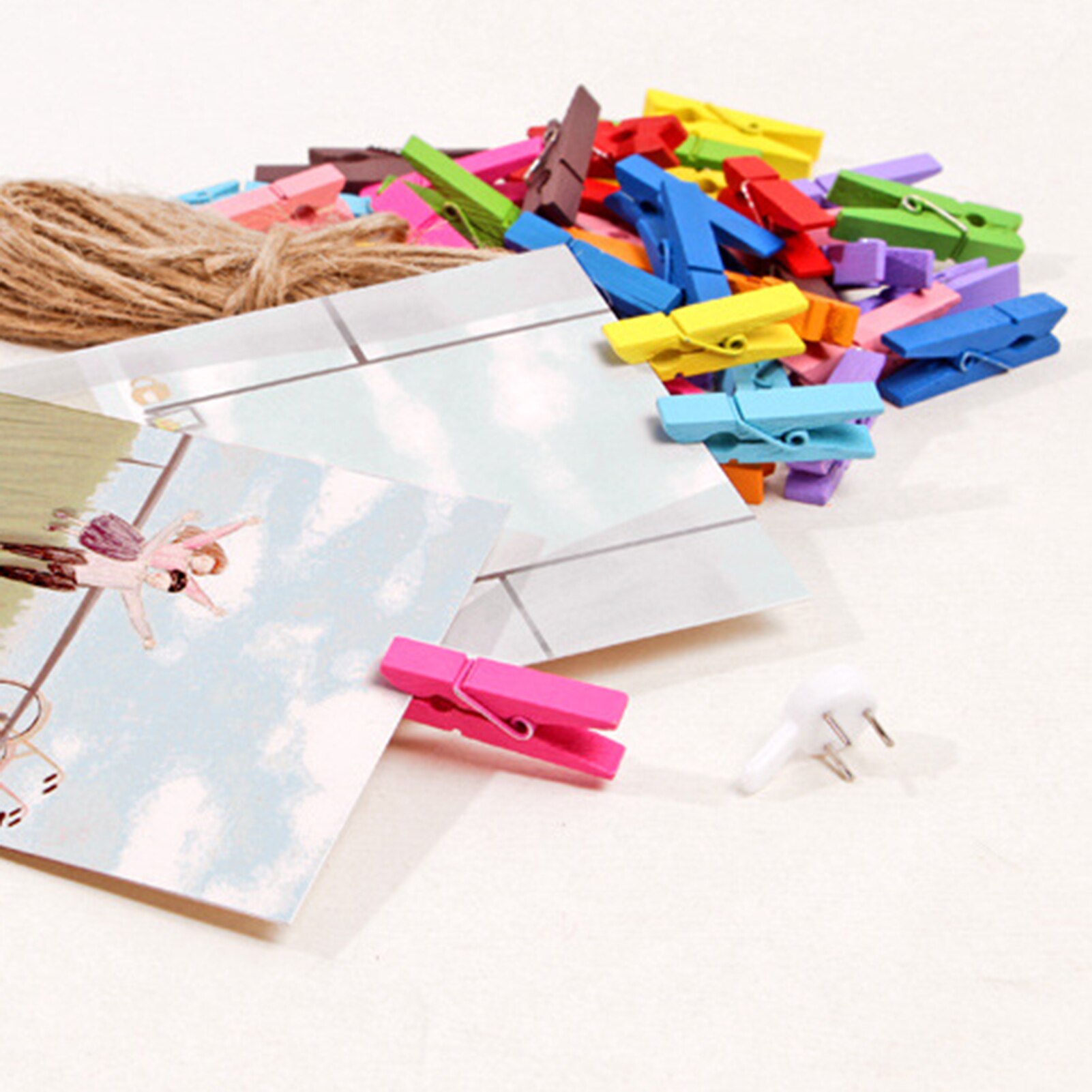 50Pcs 3.5cm Wooden Note Hanging Photo Clips DIY Wedding Party Craft Decor Pegs