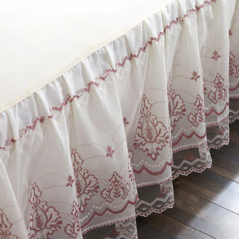 46 Romantic Bloom Pattern Solid Color Bed Skirt Non-slip Dust Ruffle Queen Size Bedspread Bed Skirt #/L