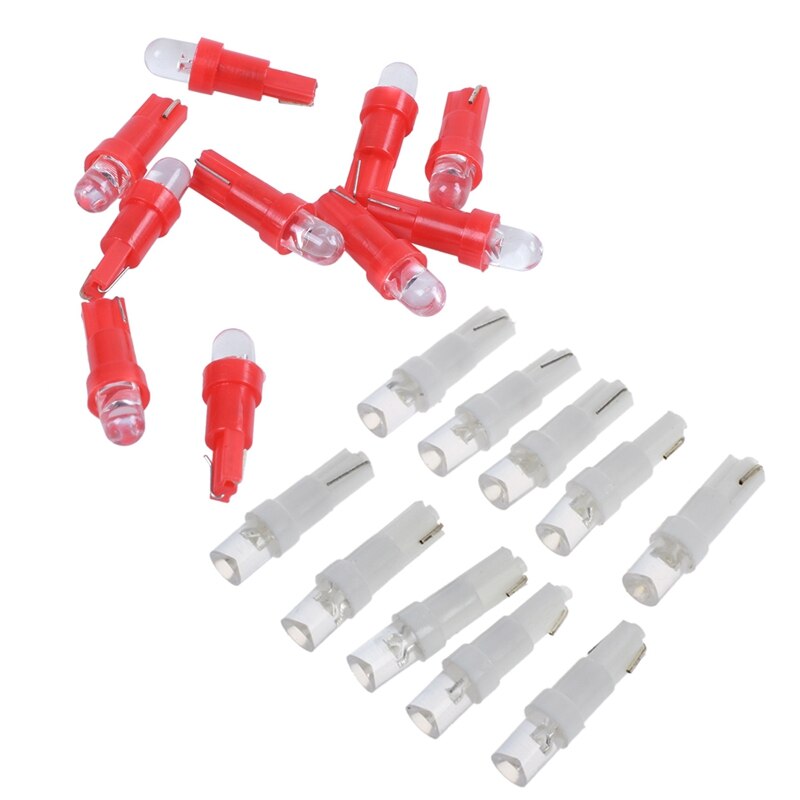 10 X 1 LED Bulb Light For Car Interior T5 2721 12V White &amp; 10 X DC 12V LED Red Bulb Dashboard T5 Lamp For Automotive