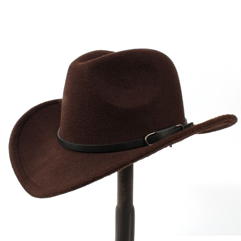 Vintage uld kvinders mænds vestlige cowboy hat til gentleman lady vinter jazz cowgirl wide brim church sombrero caps størrelse 56-57cm: Kaffe