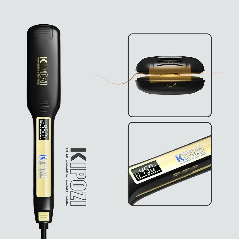 KIPOZI Titanium Flat Iron Hair Straightener with Digital LCD Display Dual Voltage Instant Heating Curling Iron