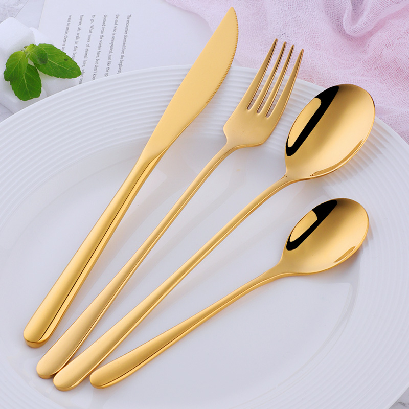4 Stuks Rvs Koreaanse Bestek Set Bestek Set Goud Voedsel Servies Lepels Vork Messen Draagbare Hotel Home Party Servies: Gold