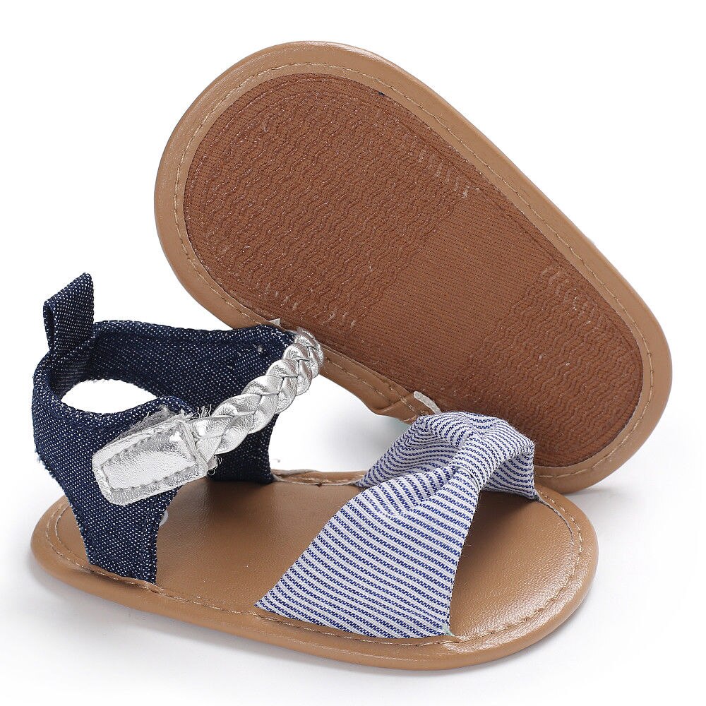 Peuter Meisje Baby Baby Boog-Knoop Sandalen Zomer Canvas Mocassin Schoenen Prewalker Gevlochten Schoenveter Denim Schoenen