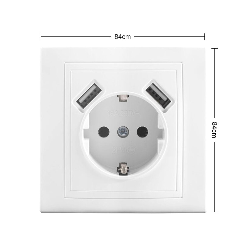 Wall Double USB One Socket Dual USB Charging Port 5V 2A Wall Charger Adapter EU Socket With USB Power Socket White LZ-19