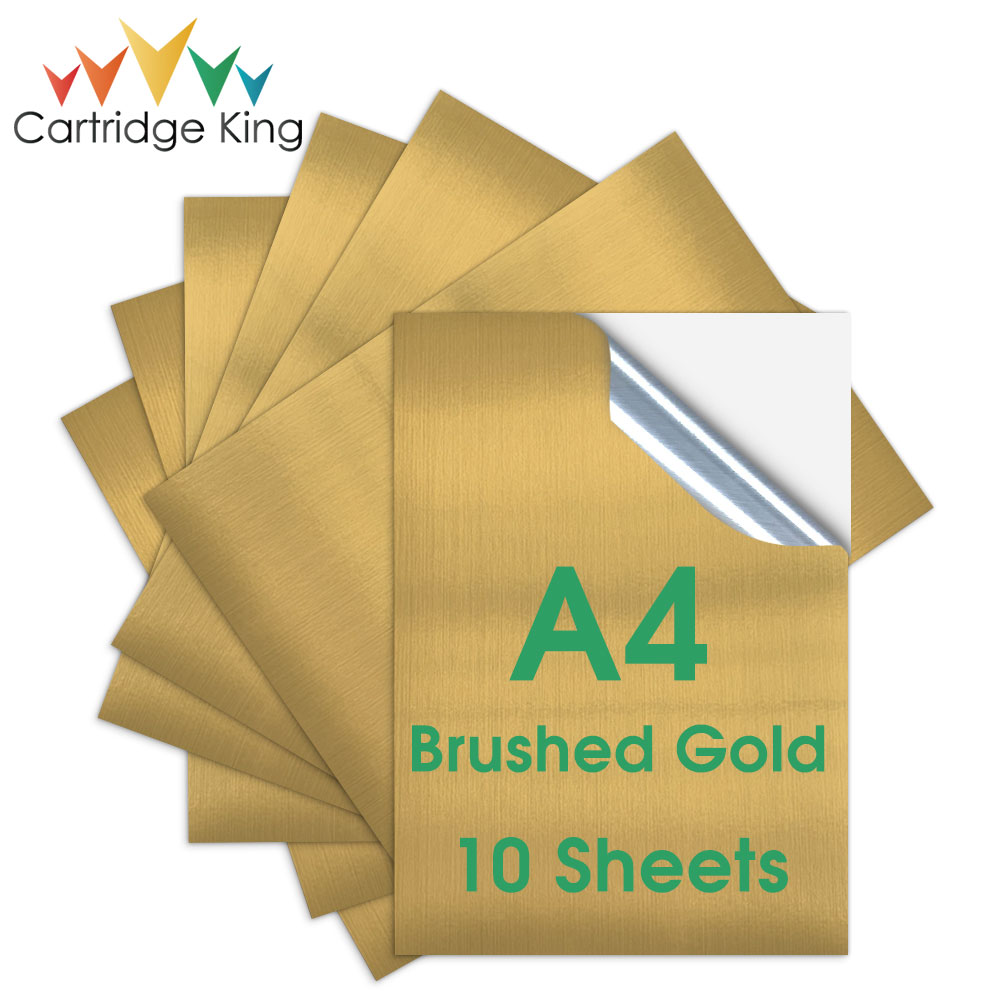 10 Sheets Shiny Silver Self-adhesive Printable Vinyl Sticker Paper A4 Printer Paper Waterproof Label Stickers for Inkjet Printer: Brushed Gold
