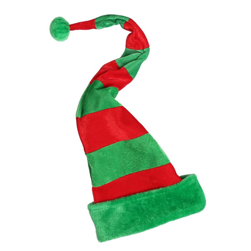 Adult Kid 3D Christmas Party Elf Long Tail Hat Red Green Striped Funny Santa Cap Q6PB