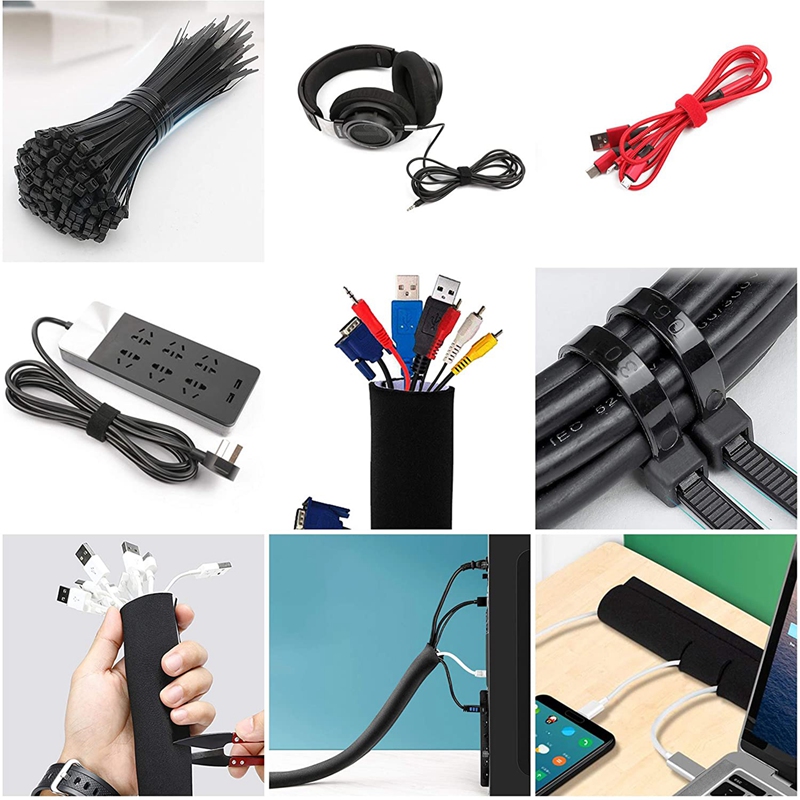 126Pcs Cord Management Organizer Kit Cable Sleeve with Zipper Cable Management Sleeve for TV Office Home Etc (Black)