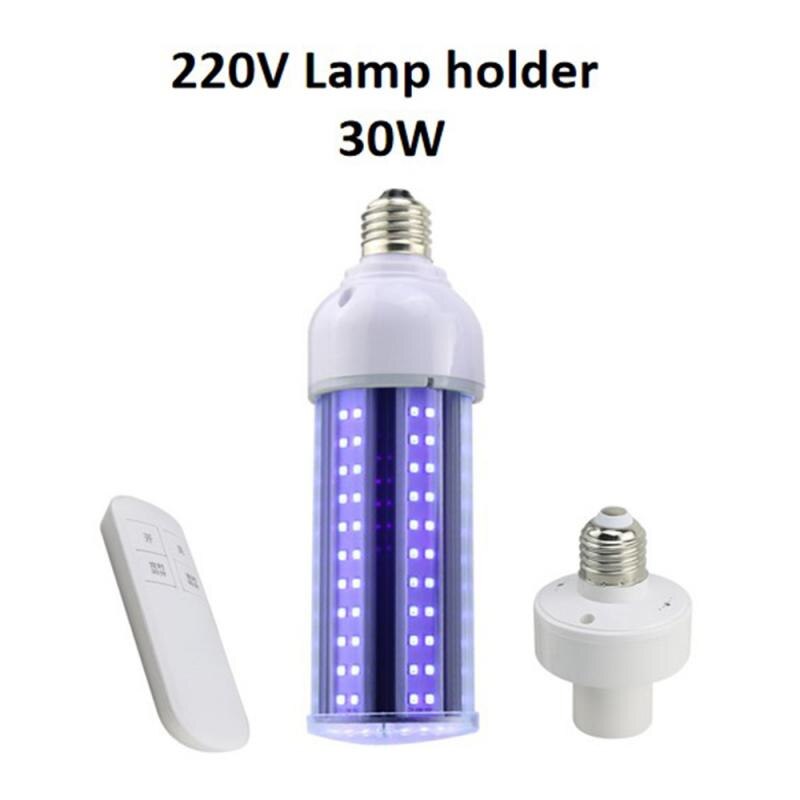 E27 30W Lámpara Germicida UV bombilla LED UVC 99.9% tasa antibacteriana purifica el aire y mata bacterias para matar ácaros: Lamp 220V Holder