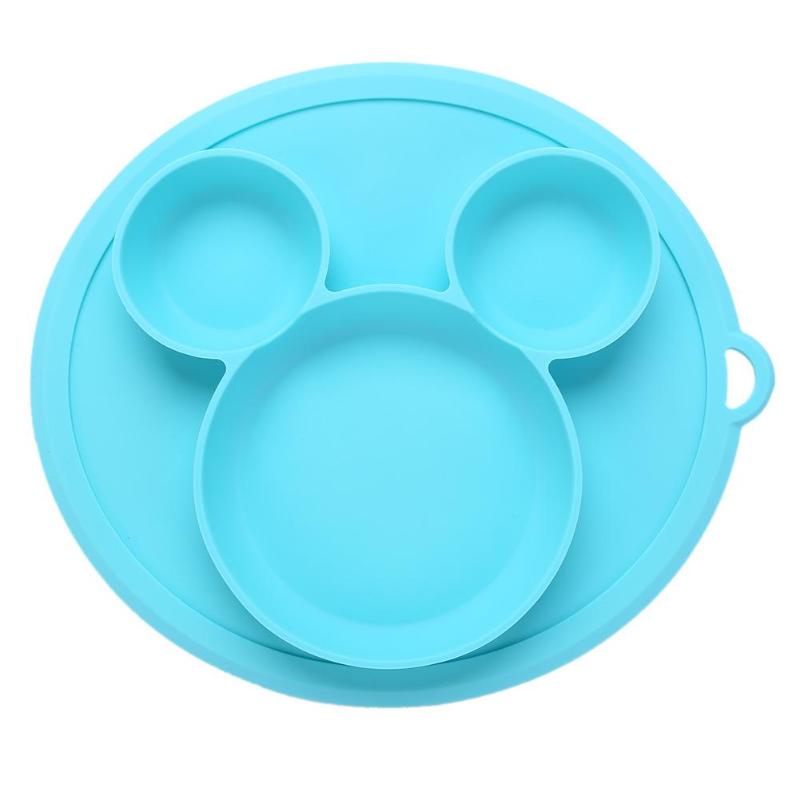 Baby sikker silikone spiseplader tegneserie børn retter med stærk sugning småbørn træning bordservice børn fodring mad skåle: Blå