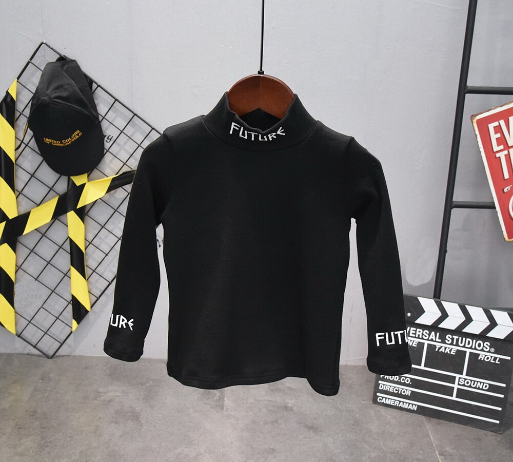 T-shirt à manches longues pour garçon, en coton, avec col haut brodé, d'automne