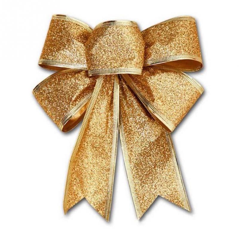 25cm glitter roze strik kerstboom hanger kerstversiering kerststrik huisdecoratie handgemaakte strik: Goud