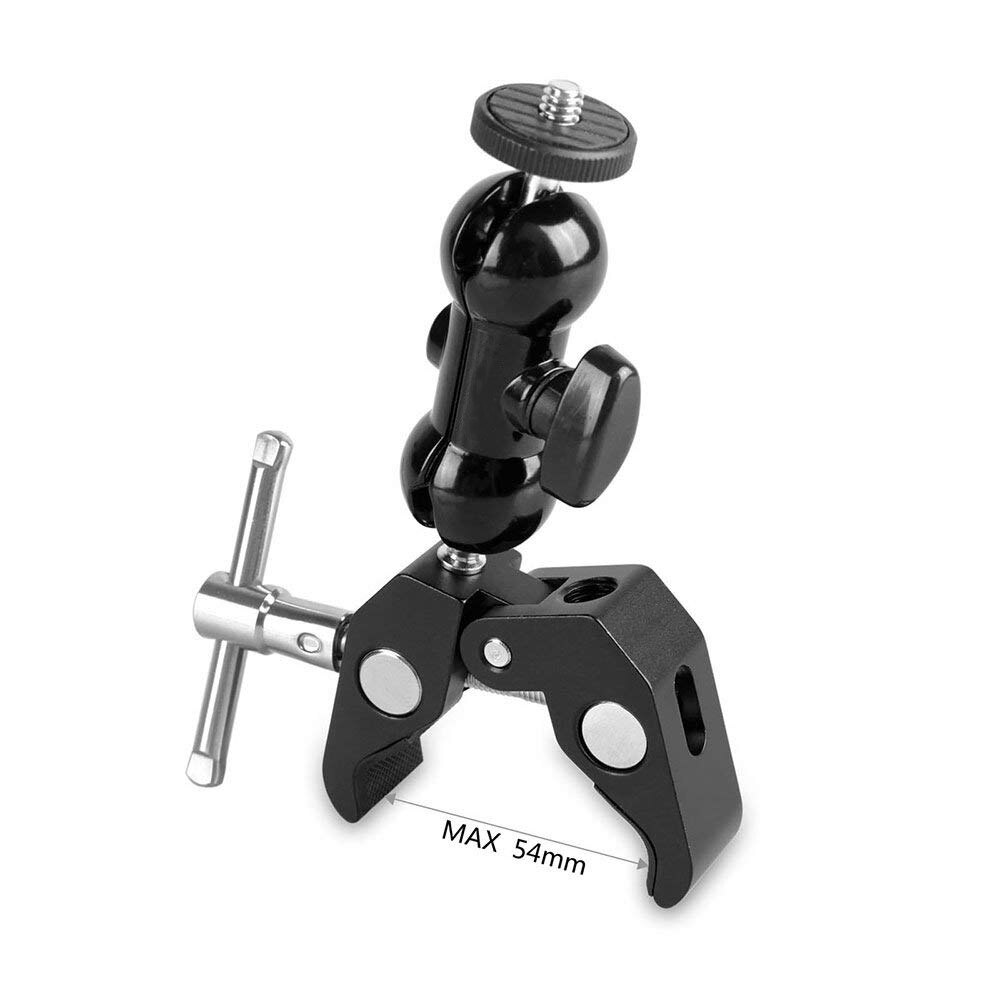 Heavy Duty Aluminum Alloy Ball Head Arm Super Clamp Mount Multi-Function Double Ball Adapter 1/4''-20 Stud with Bottom Clamp