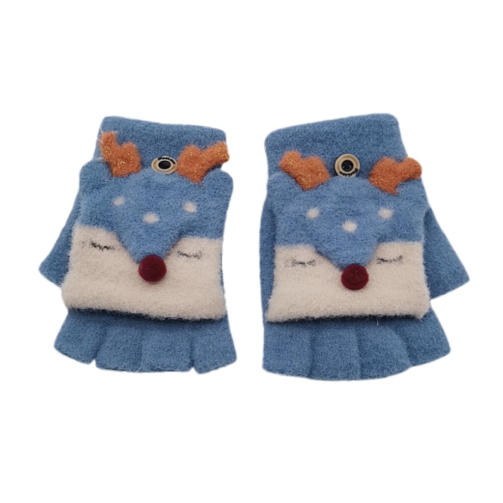 Christmas Kids Half Finger Antler Gloves Baby Boy Girl Warm Convertible Flip Top Gloves Cute warm baby gloves Guantes de: Navy A