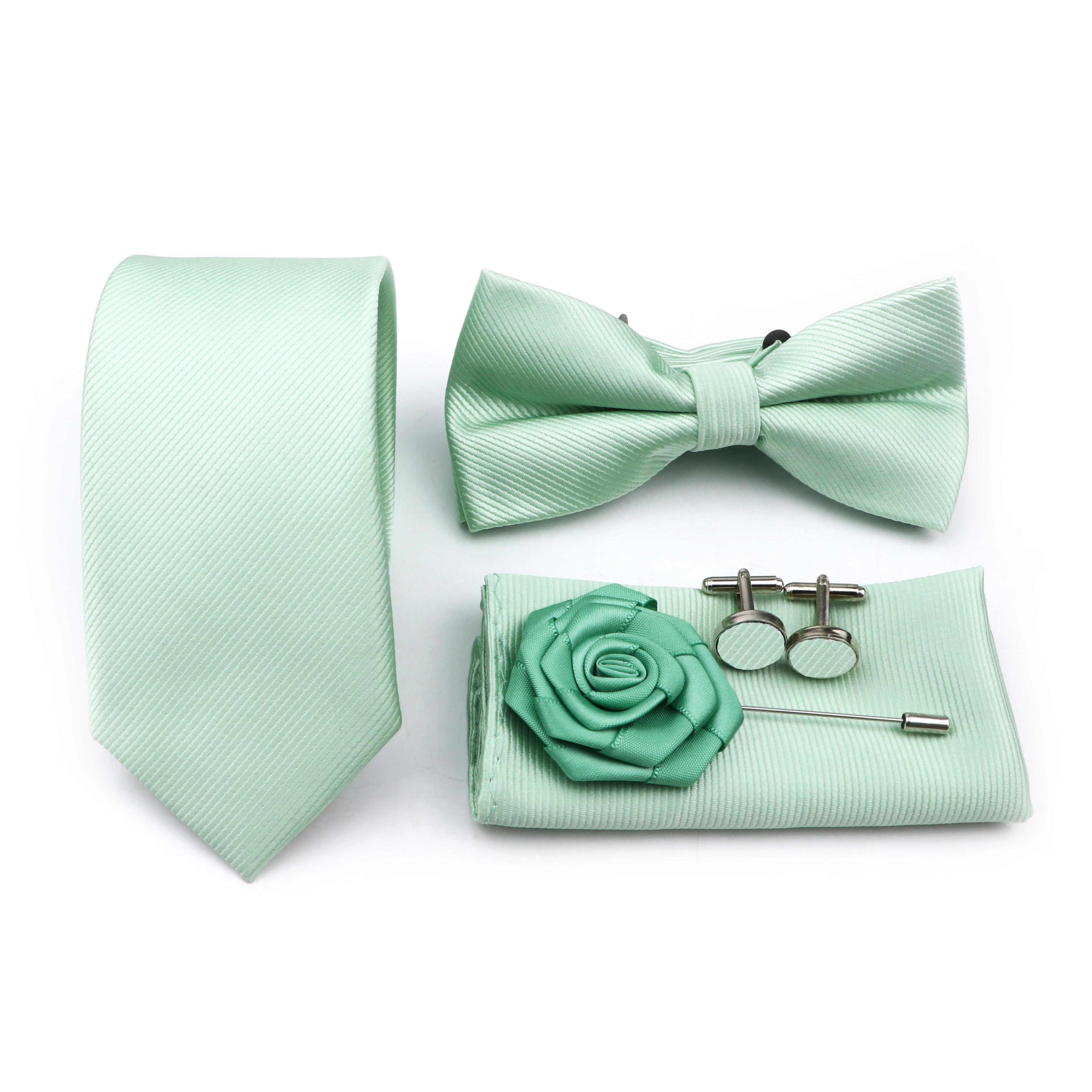 Salbeigrün Krawatte einstellen Polyester Krawatte Fliege Manschettenknopf Brosche Manschettenknöpfe Für Bräutigam Anzug Hochzeit Krawatte Hemd Zubehör