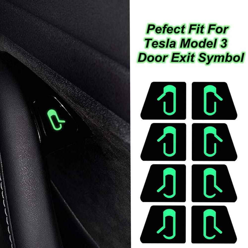 8 Stks/set Voor Tesla Model 3 Auto Deur Open Exit Lichtgevende Sticker Kit Decal Open Knop Herinnering Fit Auto accessoires: Default Title
