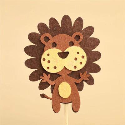 Felt Cloth Tree Animal Cake topper for baby shower happy birthday cake topper Accessories Birthday baby Boy girl Party Supplies: 1pcs-lion3