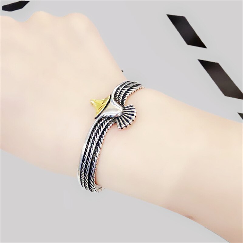 Sole Memory-Pulseras ajustables para hombre y mujer, de plumas de águila Retro, Plata tailandesa, Color plateado, SBR250