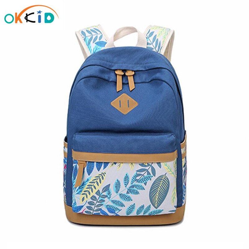 OKKID leinwand schule Rucksack für mädchen blatt aufbringen leichte schule taschen frauen lässig reise Sport Rucksack Schüler buch tasche