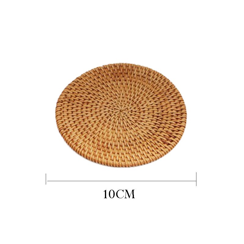 Mimbre de paja Natural para mesa aislamiento térmico taza de café o té antideslizante duradera, plato de cazuela, manteles individuales de mesa, posavasos para taza: 10 CM