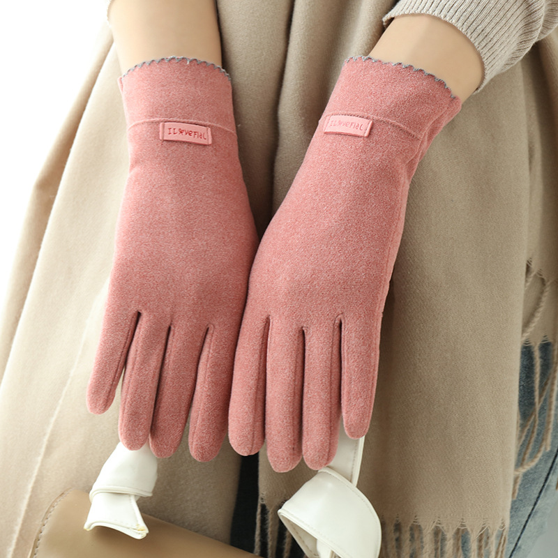 Grace Lady Gloves Women Winter Vintage Touch Screen Warm Windproof Cycling Driving Full Finger Glove Mittens G058: Pink