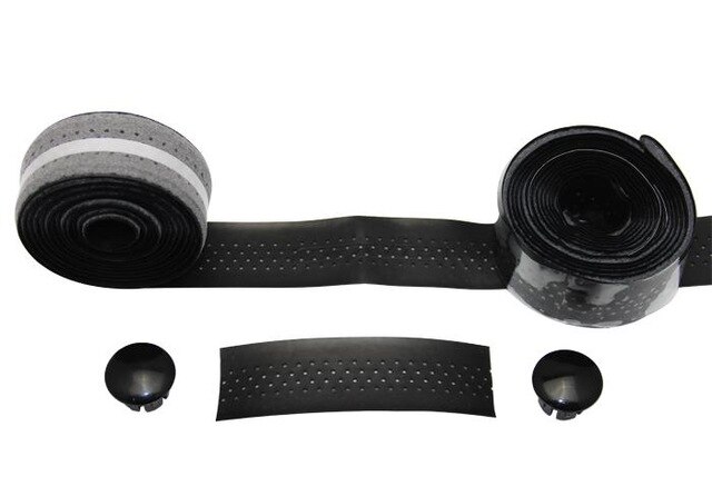 Cinta para manillar de bicicleta, novedad, cinturón con asa colorida de para ciclismo, cinta para manillar con tapón, 1 par: black