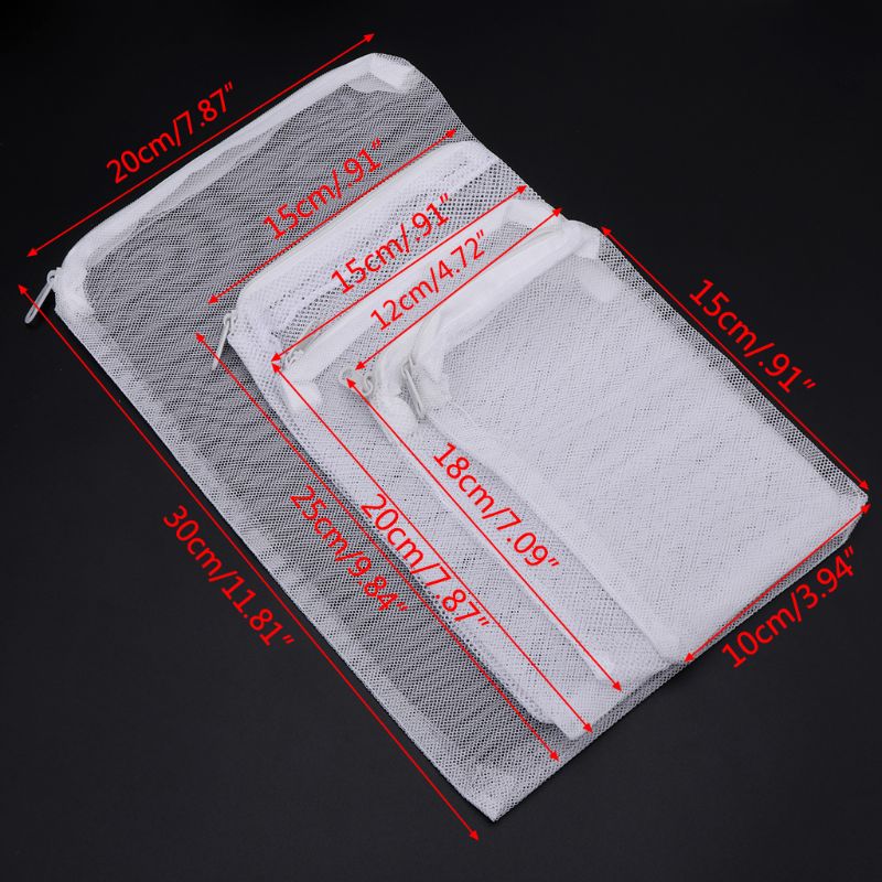 Bolsa de filtro de Acuario, bolsa de malla con cremallera para estanque de peces, 5 unids/set por juego