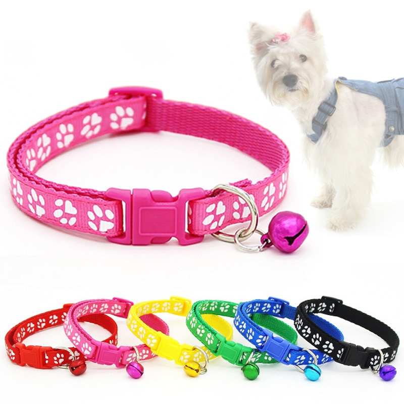 Leuke Halsbanden Hond Kat Puppy 1 Pc Mooie Nylon Met Bell Charm Paw Gesp Verstelbare Veiligheid Mode
