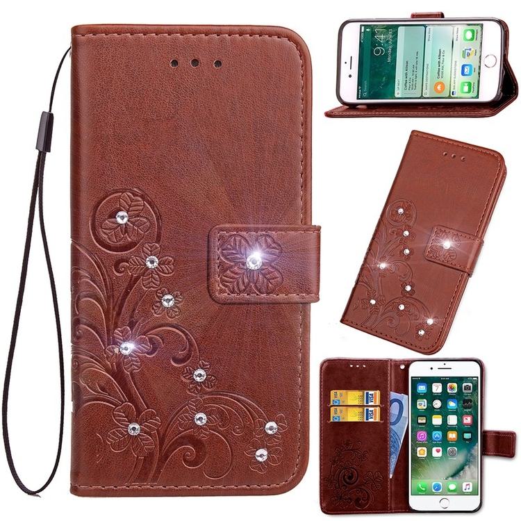 Sunjolly voor Xiao mi mi max 2 Lederen gevallen Gras Strass Flip Card Wallet Holder Telefoon Cover Coque Fundas voor mi max 2 case: Brown for Mi Max 2